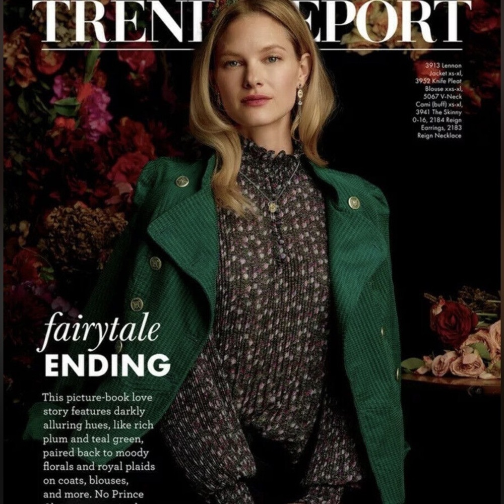 CAbi Green and Purple Floral Blouse